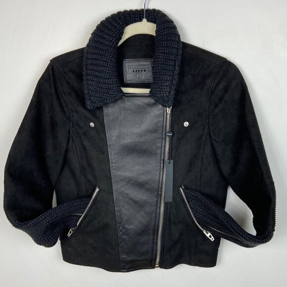 NWT Blank NYC Suede Leather + Cable Knit Moto Biker Jacket Black New With Tags S - Picture 3 of 11